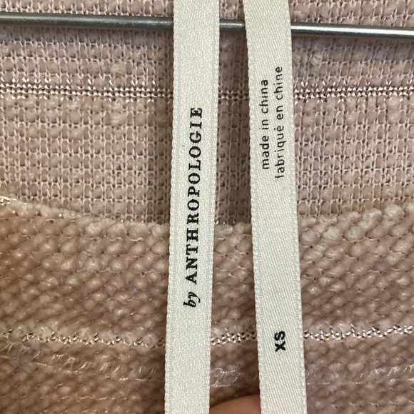 by Anthropologie Womens Size XS Chenille Dusty Pink Striped Sweater Velour Soft - Picture 3 of 10